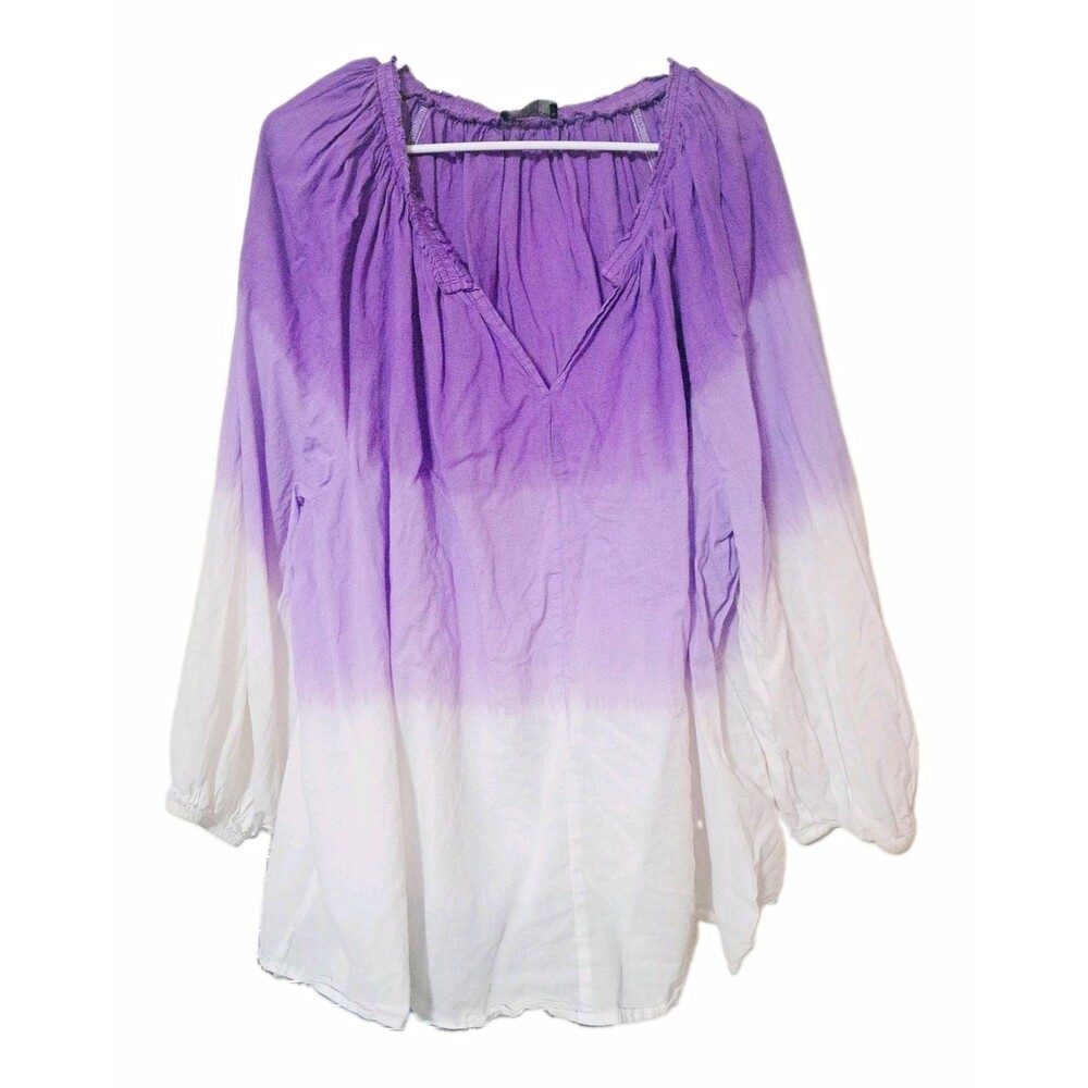 Lane Bryant Womens Plus 26 Ombre Purple White V-Neck Balloon Sleeve Blouse
